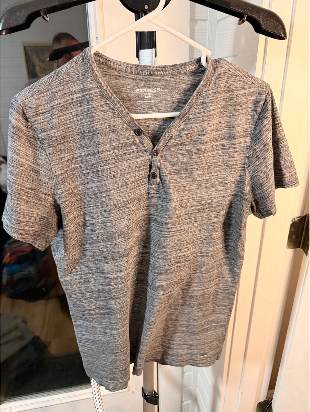 Express Gray Striped Short Sleeve Henley